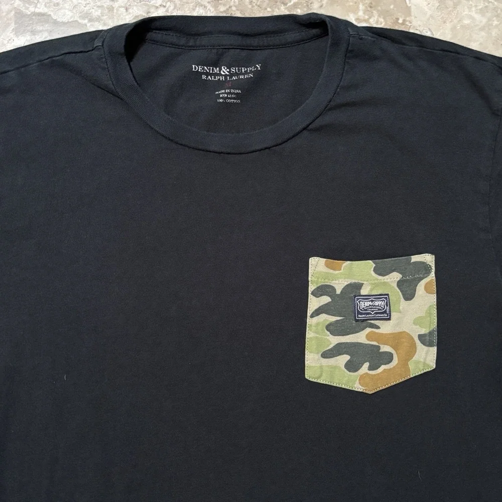 Ralph Lauren Denim And Supply Shirt Mens Medium Black Duck Camo Pocket Tee